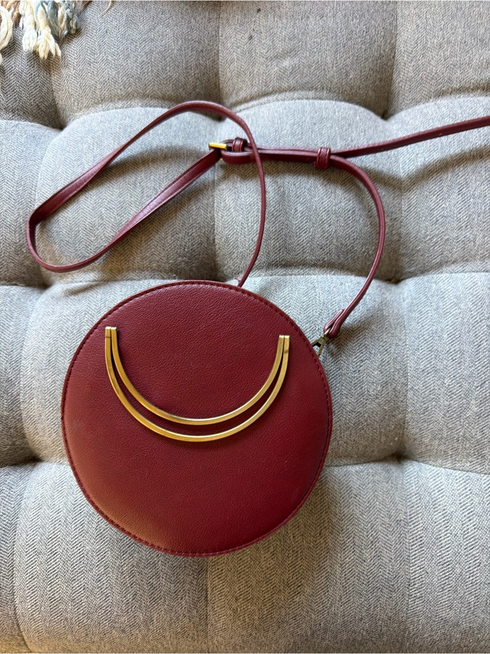Anthropologie - Street Level brand Round Crossbody in Burgundy w/ Gold Accent
